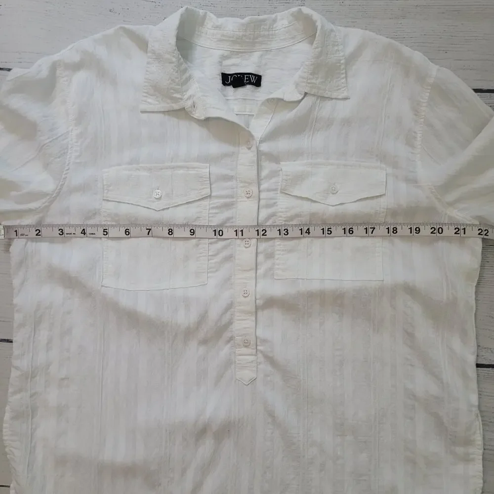 J. Crew Size M White Long Sleeve Popover Textured‎ Cotton Gauzey Minimalist